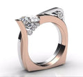 Electroplated rose gold couple ring with geometric design and zircon stone inlay on alloy metal