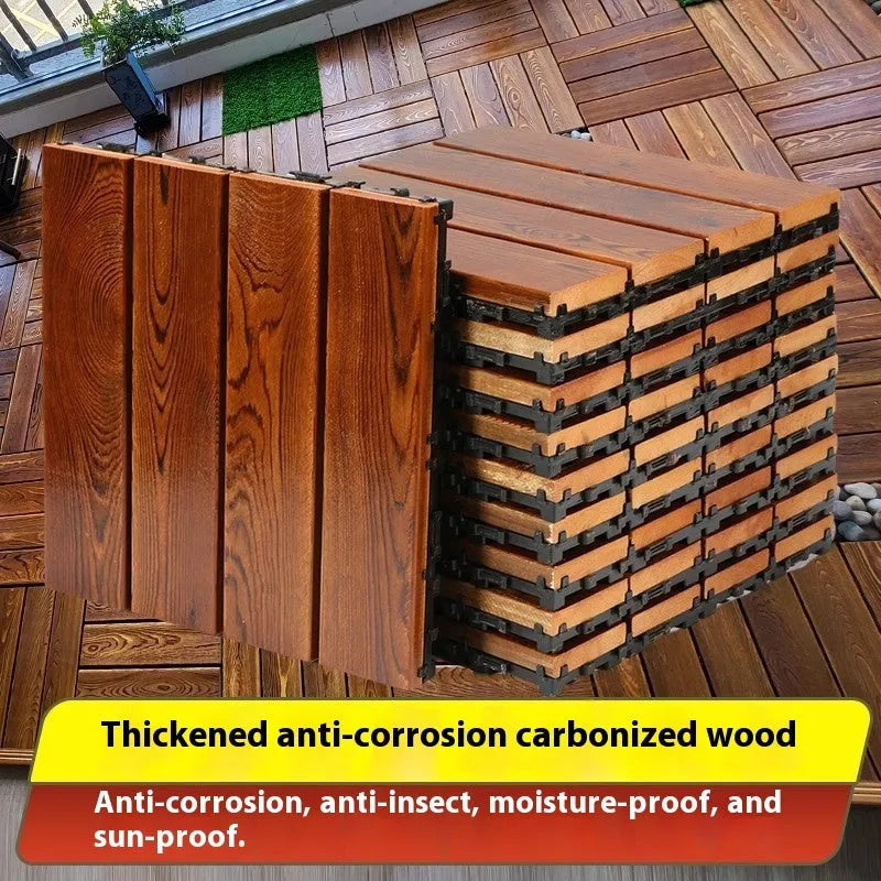 Camphor pine wood flooring tiles showing interlocking edges and wood grain texture