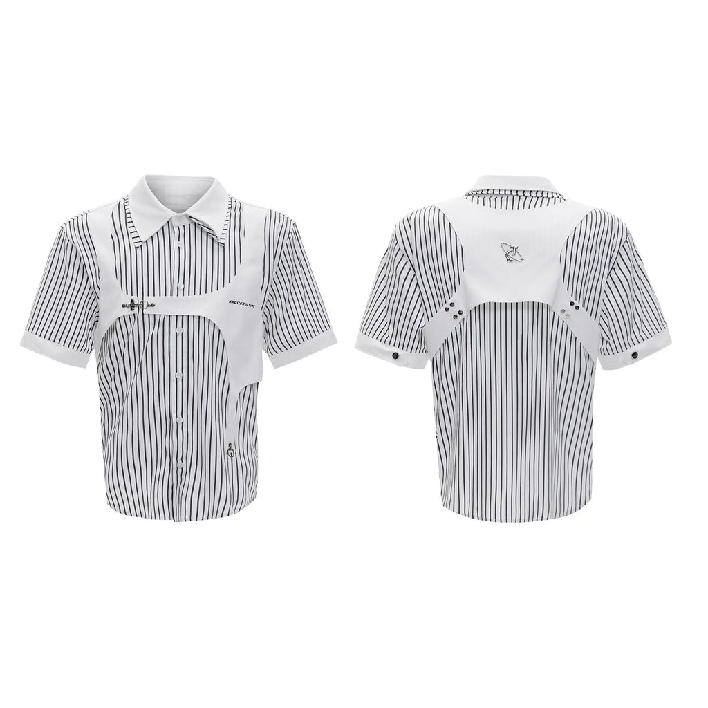 Men's cotton striped shirt with double collar design in silver Sapporo black and white colour options