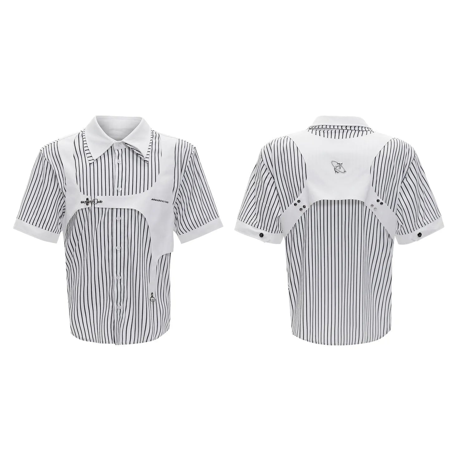 Men's cotton striped shirt with double collar design in silver Sapporo black and white colour options