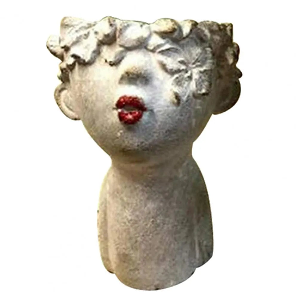 Resin flower pot with face modelling in picture colour for indoor or outdoor plant display