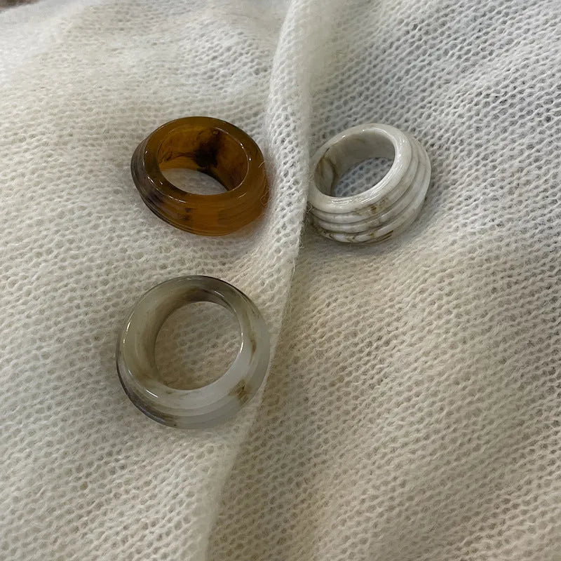 Chinese style irregular resin wide ring in geometric shape with retro colours