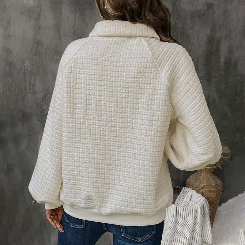 Women's thick polo collar sweater in solid colour with long sleeves