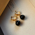 Gold plated geometric drop earrings with round brown tigereye stone, French retro style.