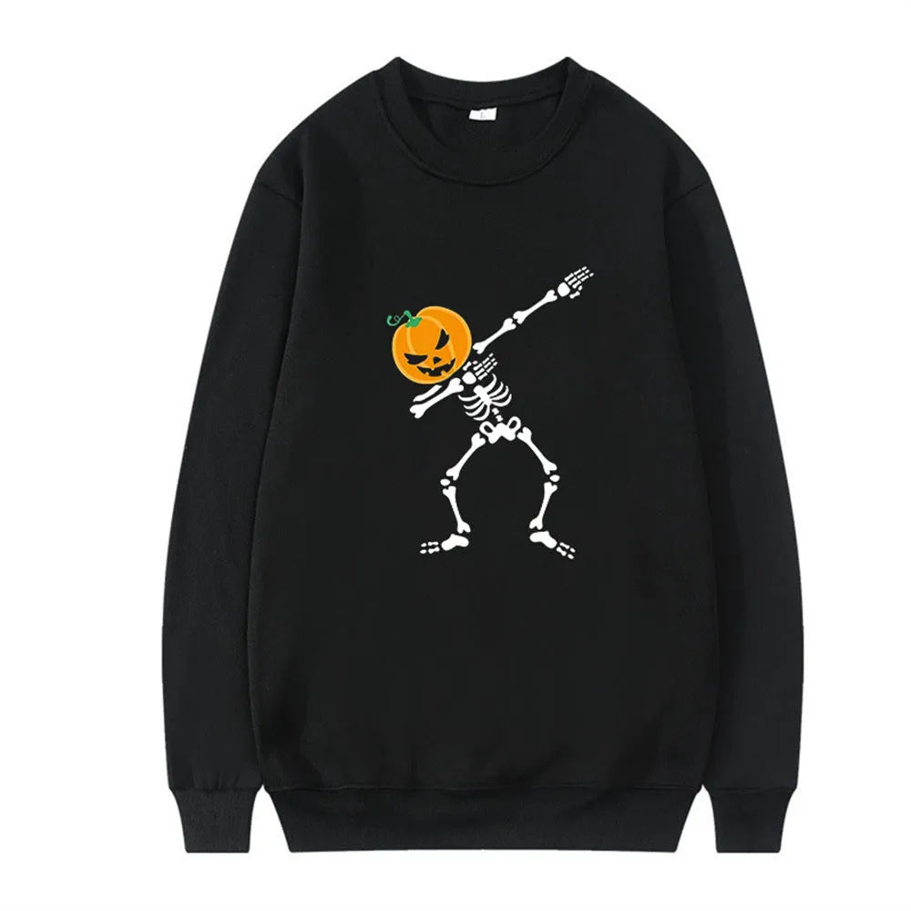 Women's printed long sleeve crew neck top in multiple colours on a size chart background.