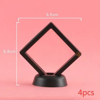 Transparent 3D floating display case holding a coin, with black and white size options