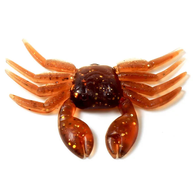 8cm brown and red PVC soft plastic crab fishing lure on a white background