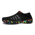 Flyknit fishing line water shoes in camouflage pattern with rubber sole and lace-up front.