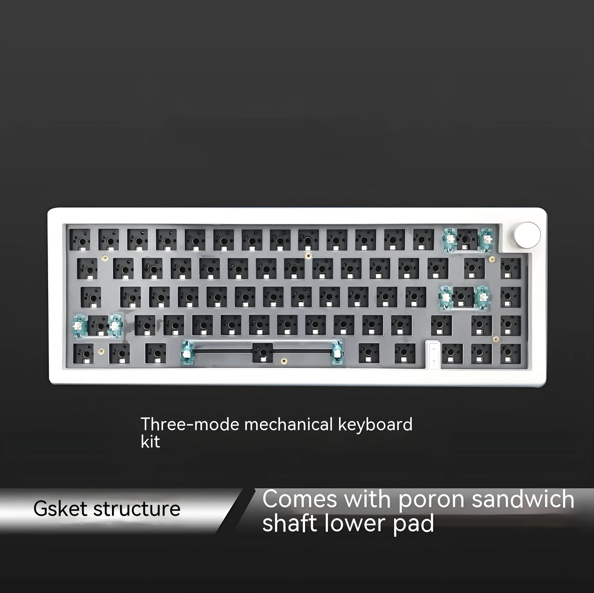 DIY mechanical keyboard kit with RGB lighting in black, white, blue, green, pink, purple, and red colour options