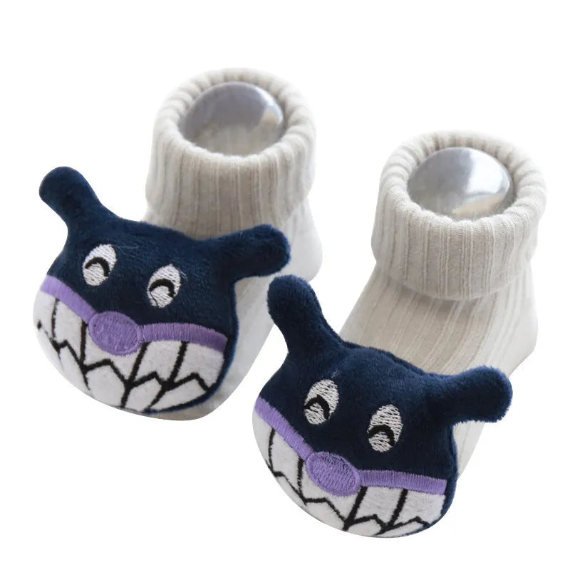Children's cotton floor socks with non-slip soles in various colour patterns