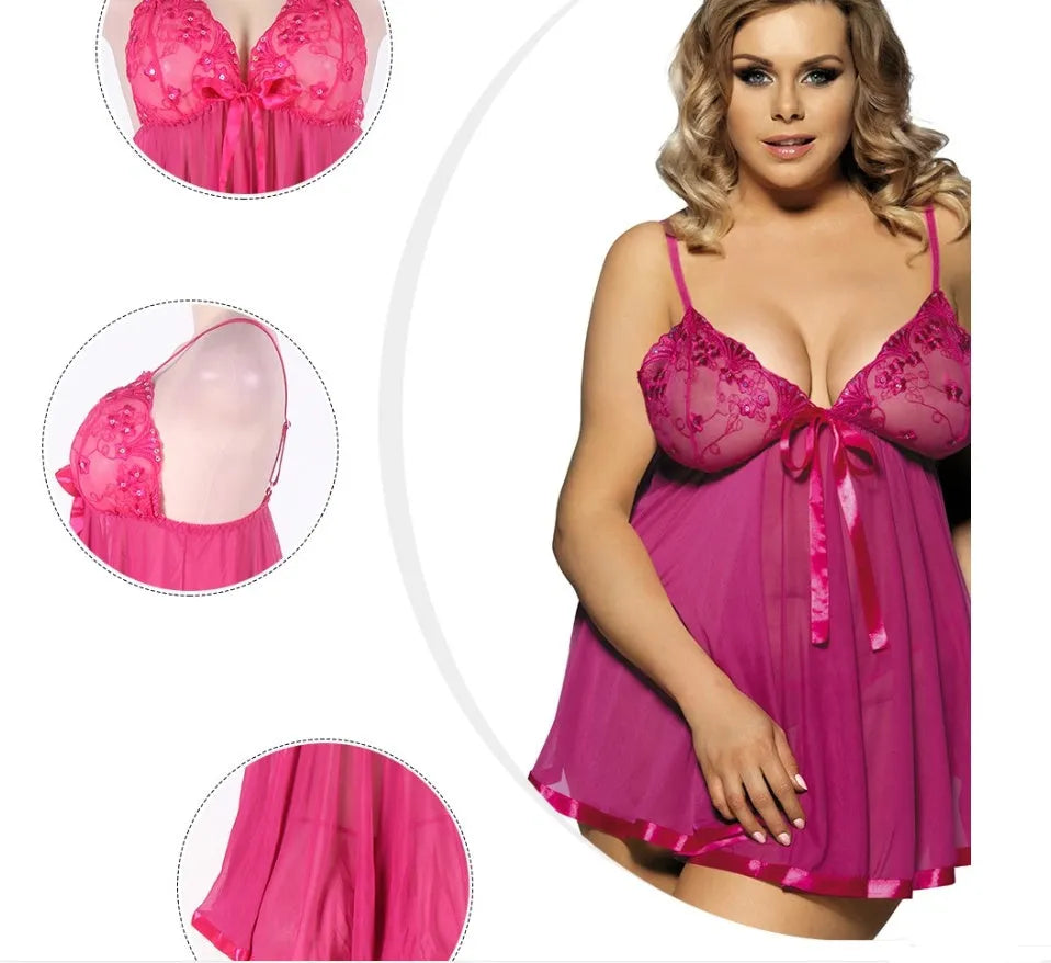 Women's purple mesh sling dress sleepwear with lace trim, seamless construction