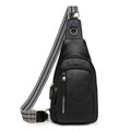 Women's small chest messenger bag in soft PU leather with open pocket and sewing thread detailing