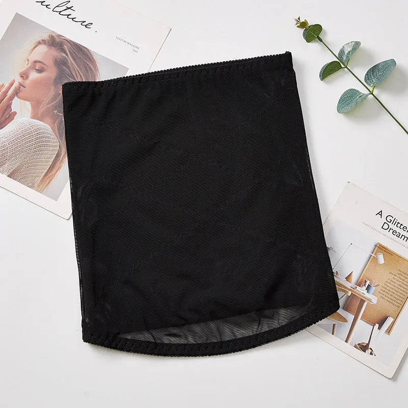 Mesh belly band body sculpting strap in black or skin colour for postpartum waist trimming