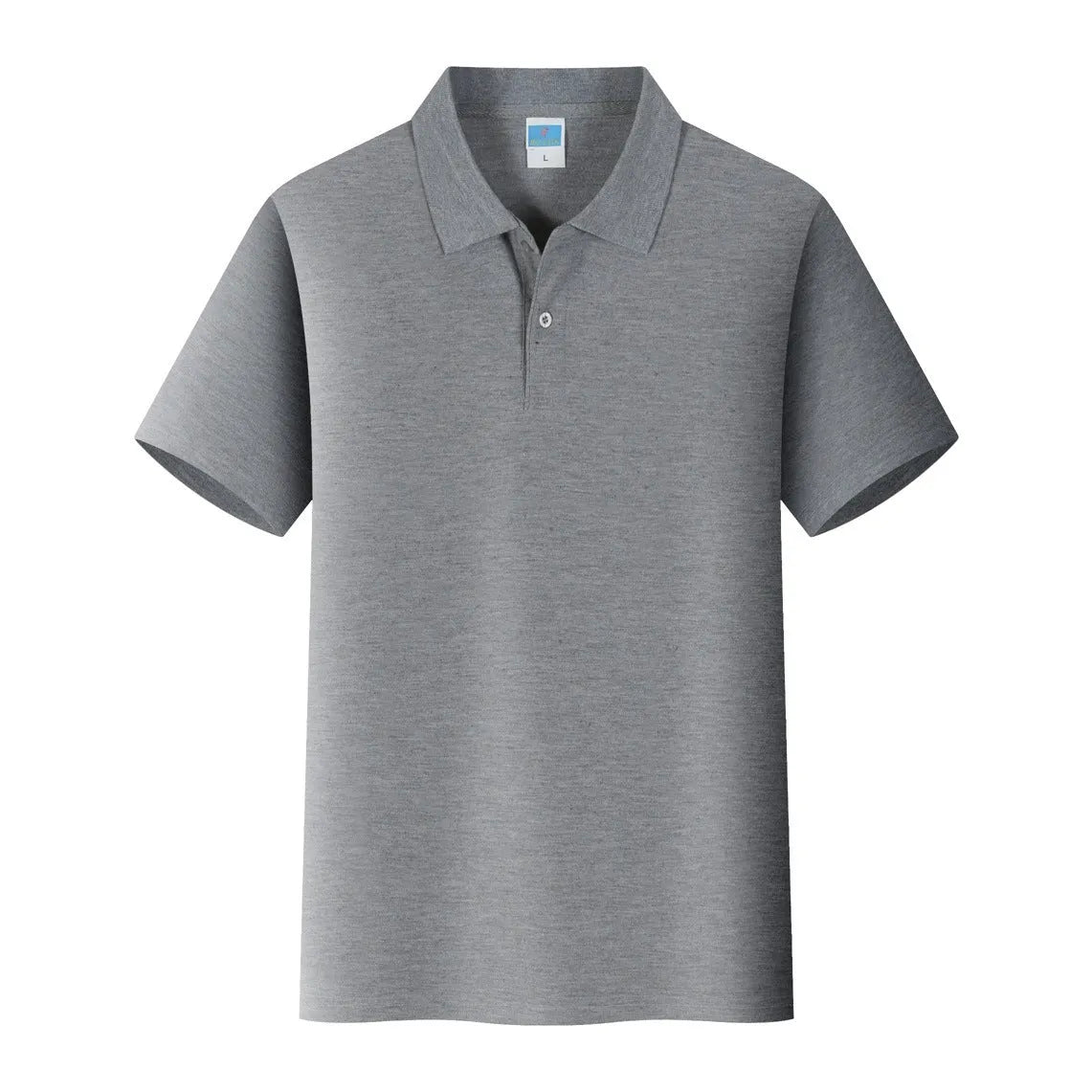 Short-sleeved cotton advertising work shirt on a hanger, straight fit, for custom embroidery.