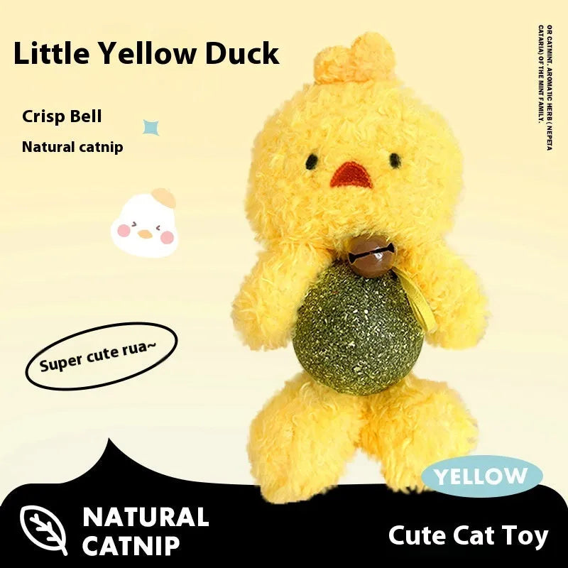 Brown Bear plush catnip toy with bell for feline biting and self-play entertainment