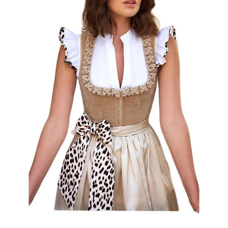 Khaki German Oktoberfest women's dress with elegant style and cotton polyester blend fabric