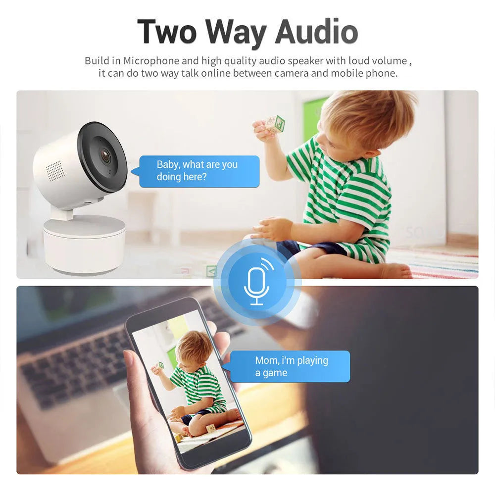 Indoor WiFi security camera with 1080p resolution and motion tracking features