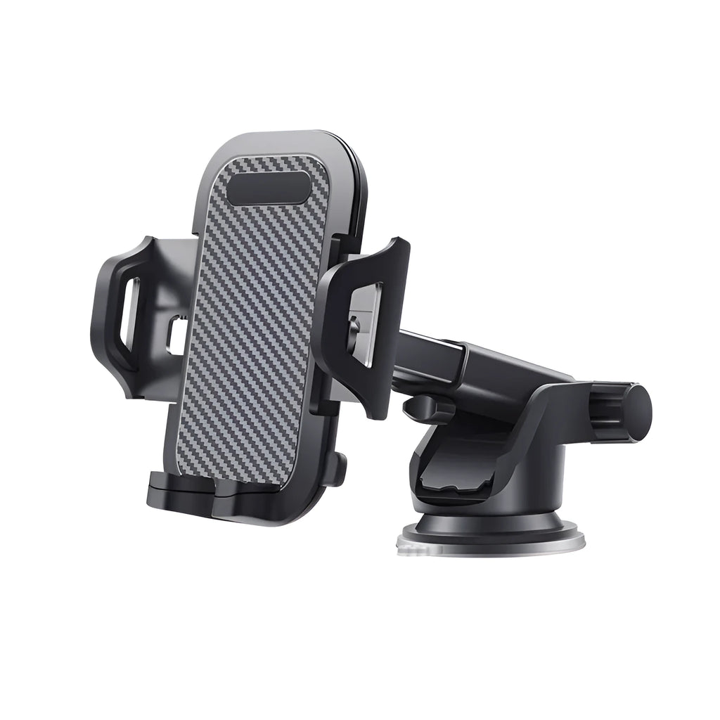 Black universal car phone holder for windscreen or dashboard, compatible with 4 to 7 inch phones.