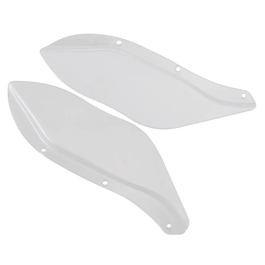 Harley Davidson motorcycle side wing head covers in black and transparent options for Touring models