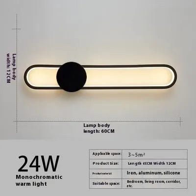 Modern minimalist circular wall lamp with 60cm iron frame in black or gold finish