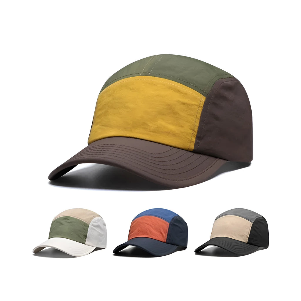 Men's quick-drying baseball cap five-piece set showing khaki, army green, orange and yellow colours