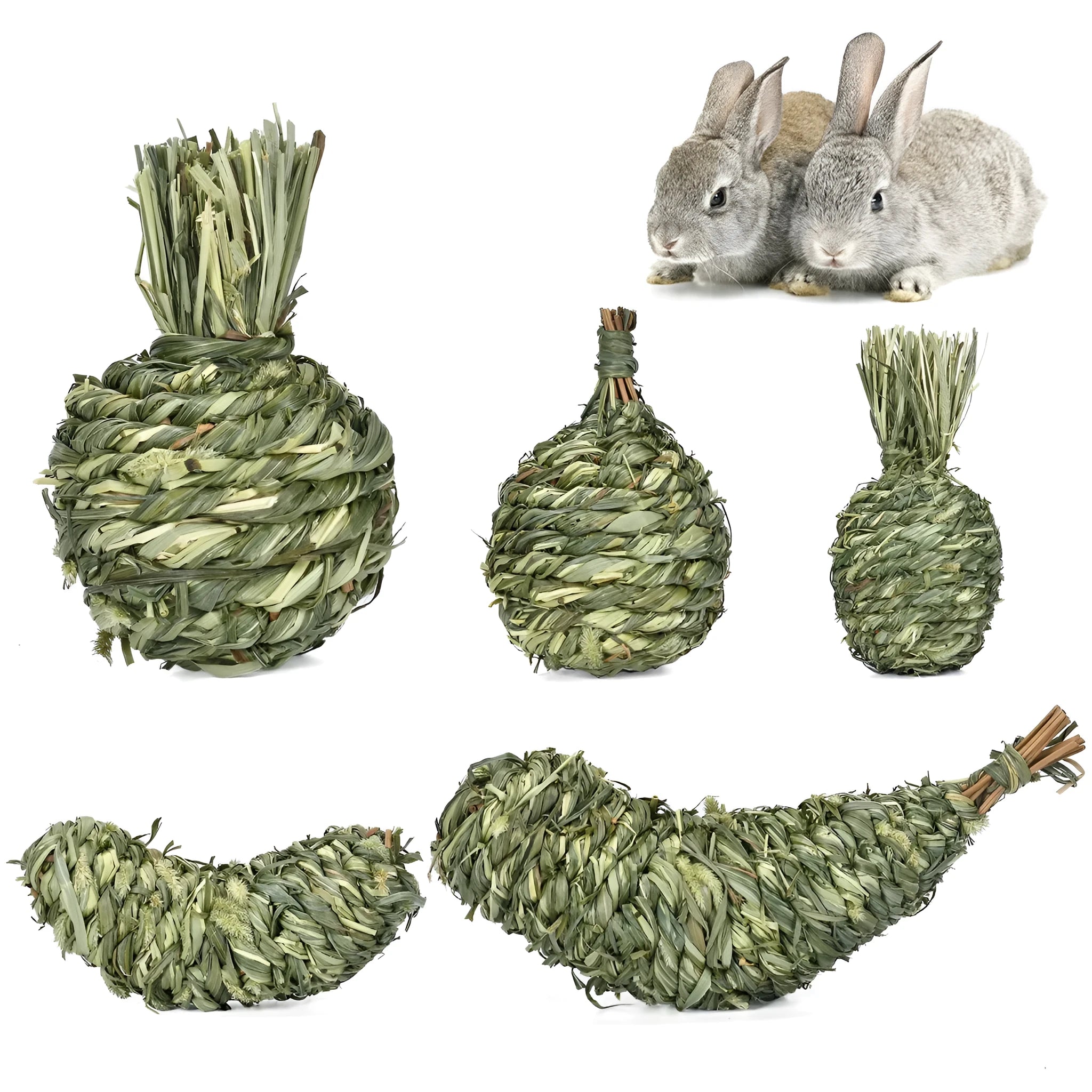 Timothy grass pet chew toy shaped like an apple for rabbits and guinea pigs