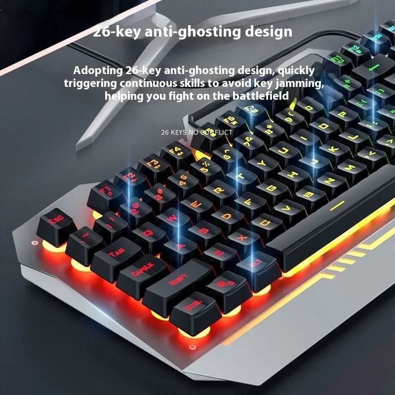 F3010 mechanical feel wired keyboard mouse and headset bundle in black or white with LED lighting
