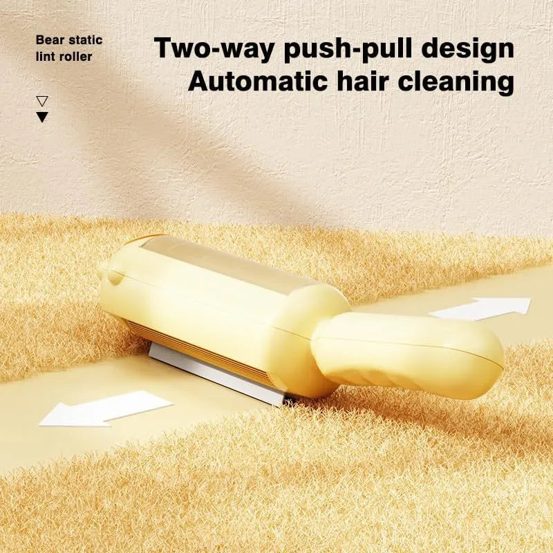 Blue reusable pet hair remover roller for cleaning furniture and car seats.