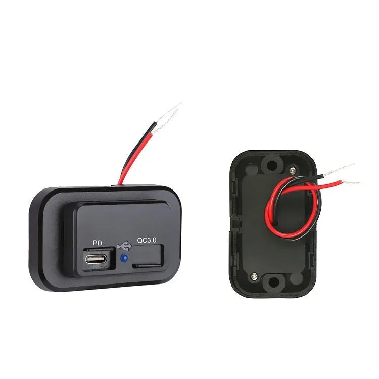 Black QC3.0 car charger with Type-C port for 36W fast charging in vehicles