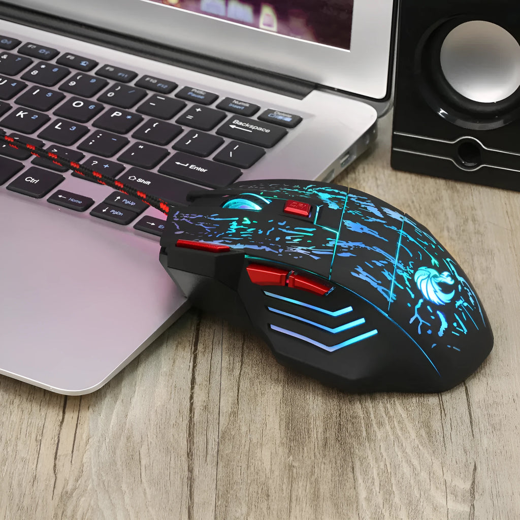 Water Crack colourful luminous gaming mouse with wired USB connection and ergonomic design