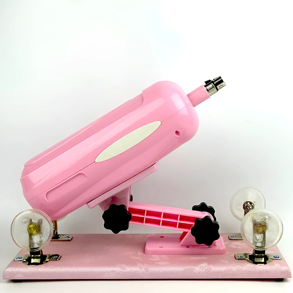 Bobb women's automatic telescopic thrusting sex tool in purple PVC, showing size scale.