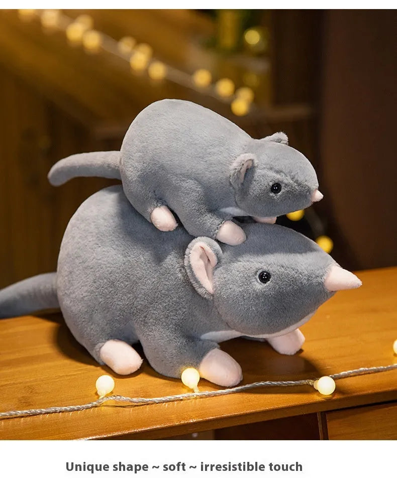 Cartoon mouse plush doll toy in soft fabric, shown in 32cm, 50cm, and 100cm size options.