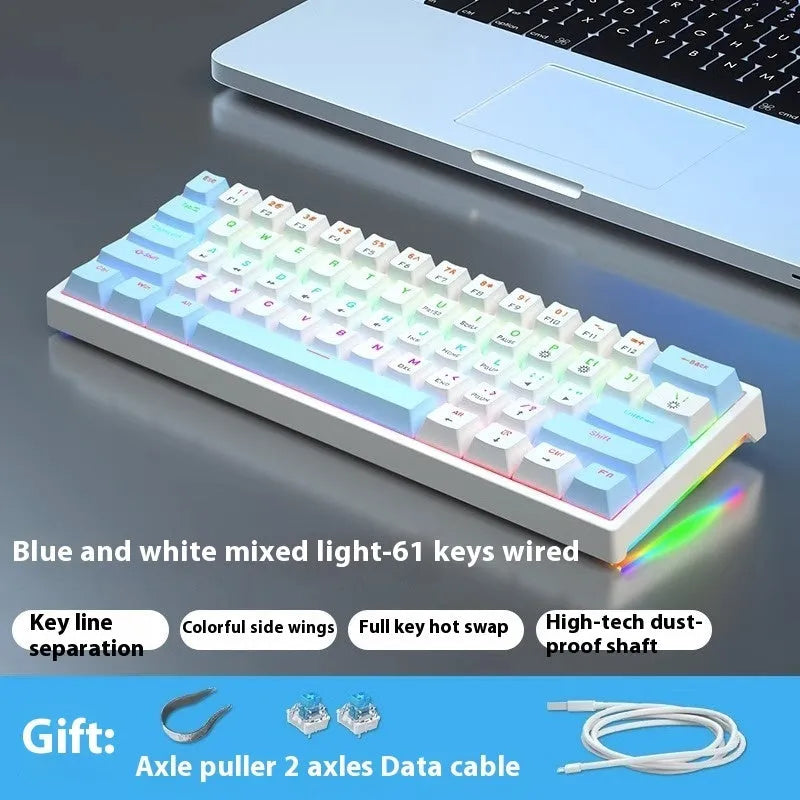 61-key compact mechanical keyboard with wired hot-plug design in multiple colour options