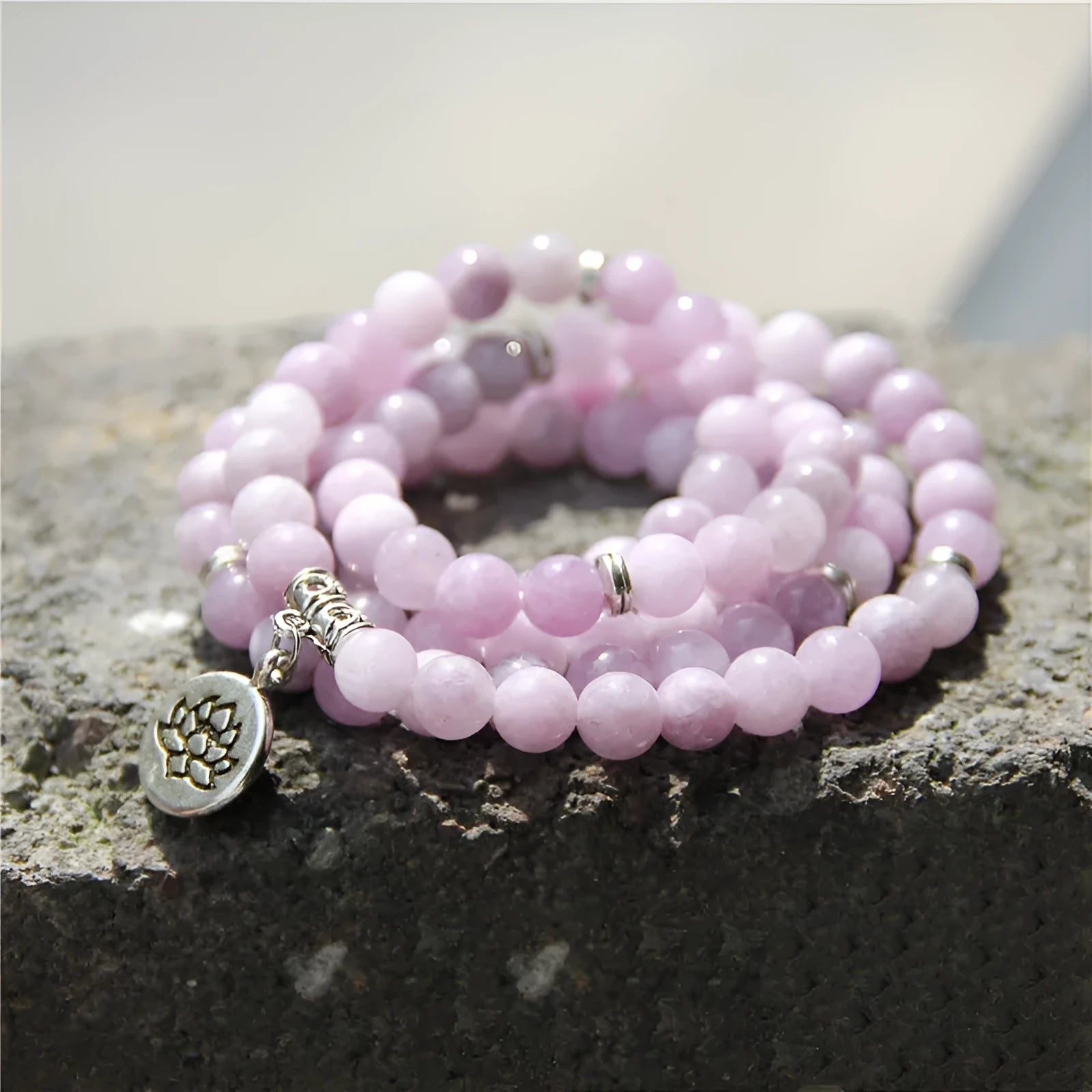 Natural stone bracelet with geometric lotus motif for women, multiple colour options
