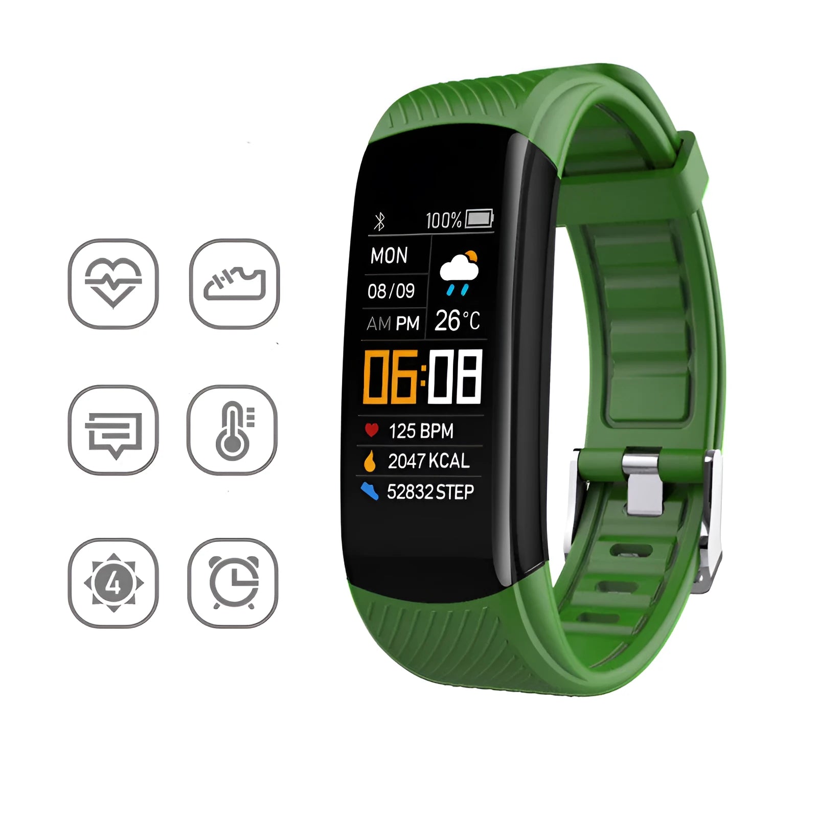 C5S model smart pedometer bracelet fitness tracker with touchscreen in various colours.
