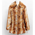 Women's tiger pattern faux fur leather jacket with slim fit and 65cm medium length