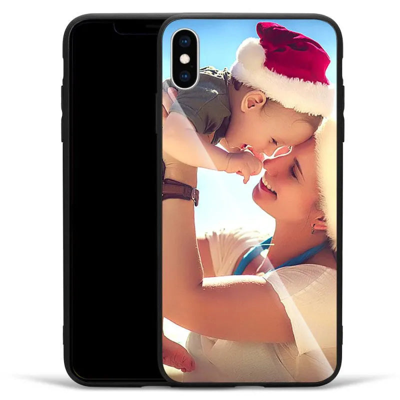 Custom patterned thin iPhone case with a raised edge around the screen and camera on an iPhone.