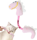Set of four cat toys: catnip rope toys, springs, plush fish, mouse, and bunny designs in pink, purple, yellow