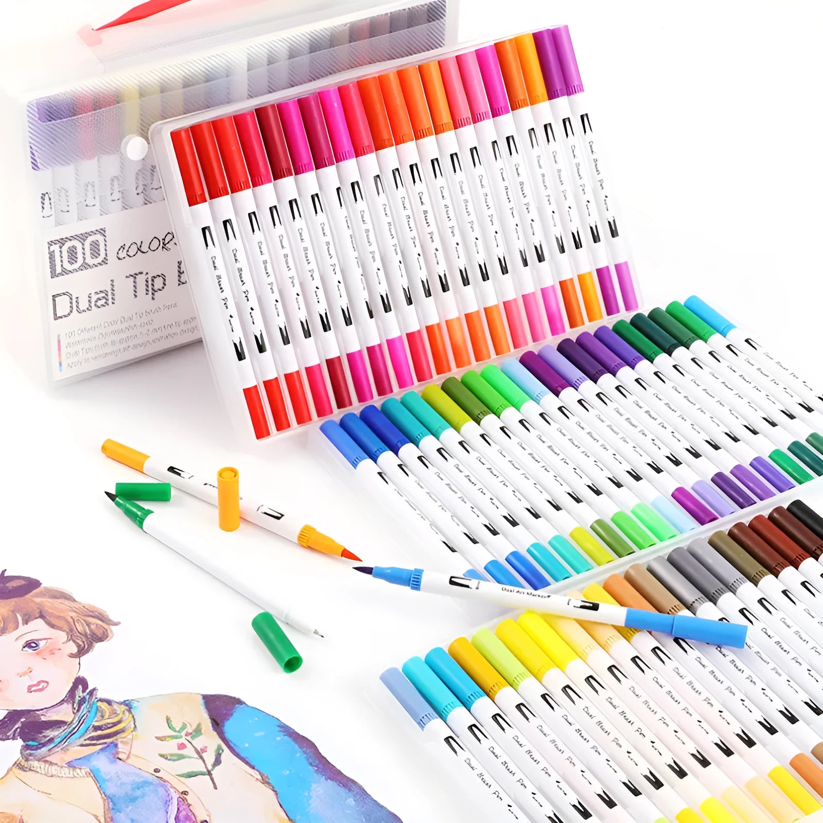 Watercolour pen set with multiple colour options for painting and drawing