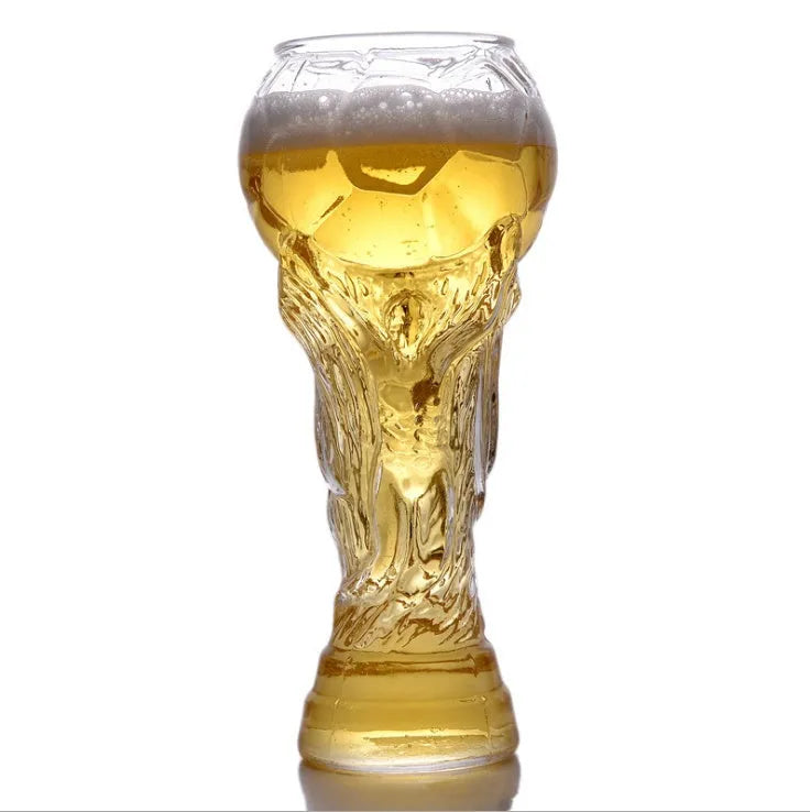 Transparent Hercules-themed glass beer cup with 450ml capacity, 6cm diameter, and 19cm height on a table