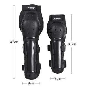 Adult black protective knee and elbow pads set with PE rubber shell and Velcro straps for cycling and extreme sports