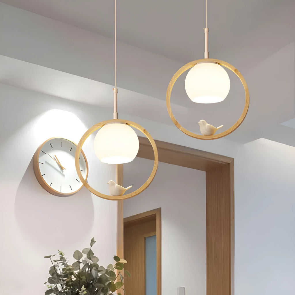 Nordic solid wood aisle chandelier with bird design for corridor staircase restaurant 220V