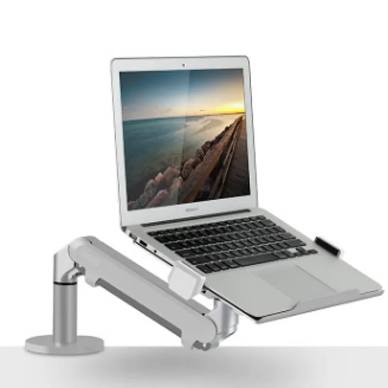 Aluminium air pressure arm computer stand in black or silver colour for laptop height adjustment