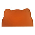 Waterproof silicone pet feeding mat in grey, cat head shape, 44x24cm, with a pet bowl on top