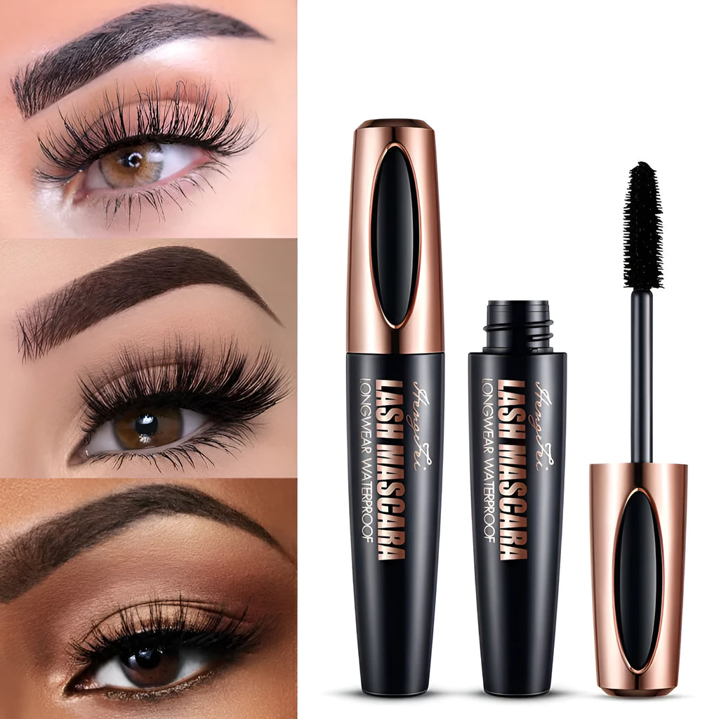 Black waterproof mascara tube that creates thick, long, curling lashes without smudging