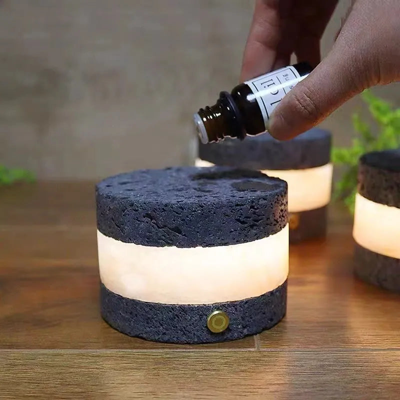 Small USB night lamp with volcanic rock top and warm light, modern simplicity style, 9cm x 7.5cm