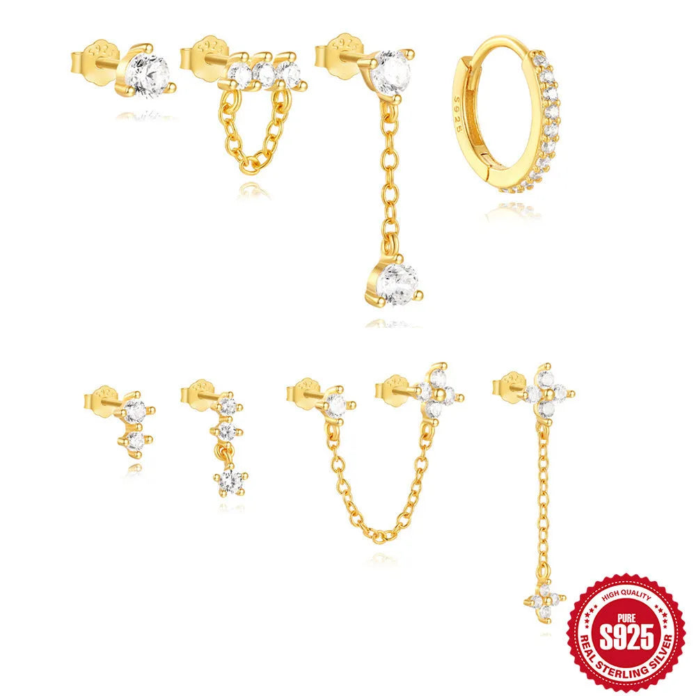 S925 sterling silver geometric clover petal earrings with an electroplated gold finish.