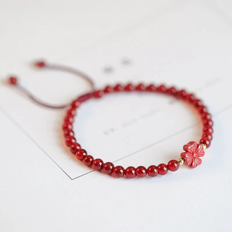 Natural red agate beads bracelet hand-woven diamond shape beads electroplating finish unisex ethnic style