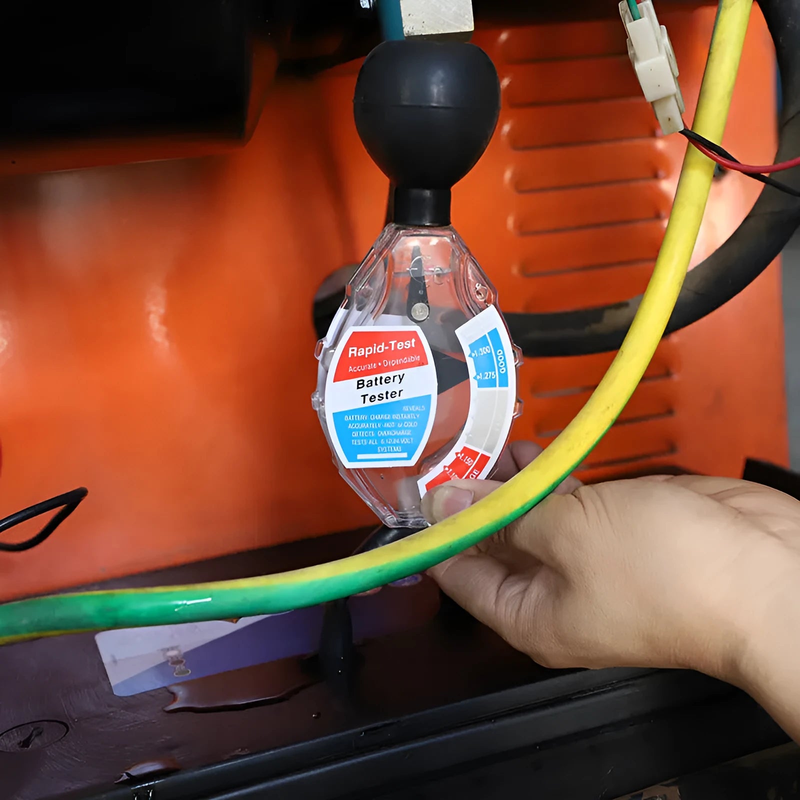 Suction electrolyte hydrometer tool for lead acid battery testing with measurement scale