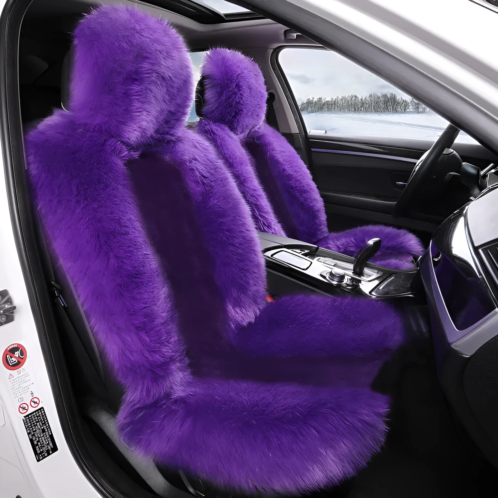 Purple plush fleece car seat cushion for two seats with thick high-low hair texture